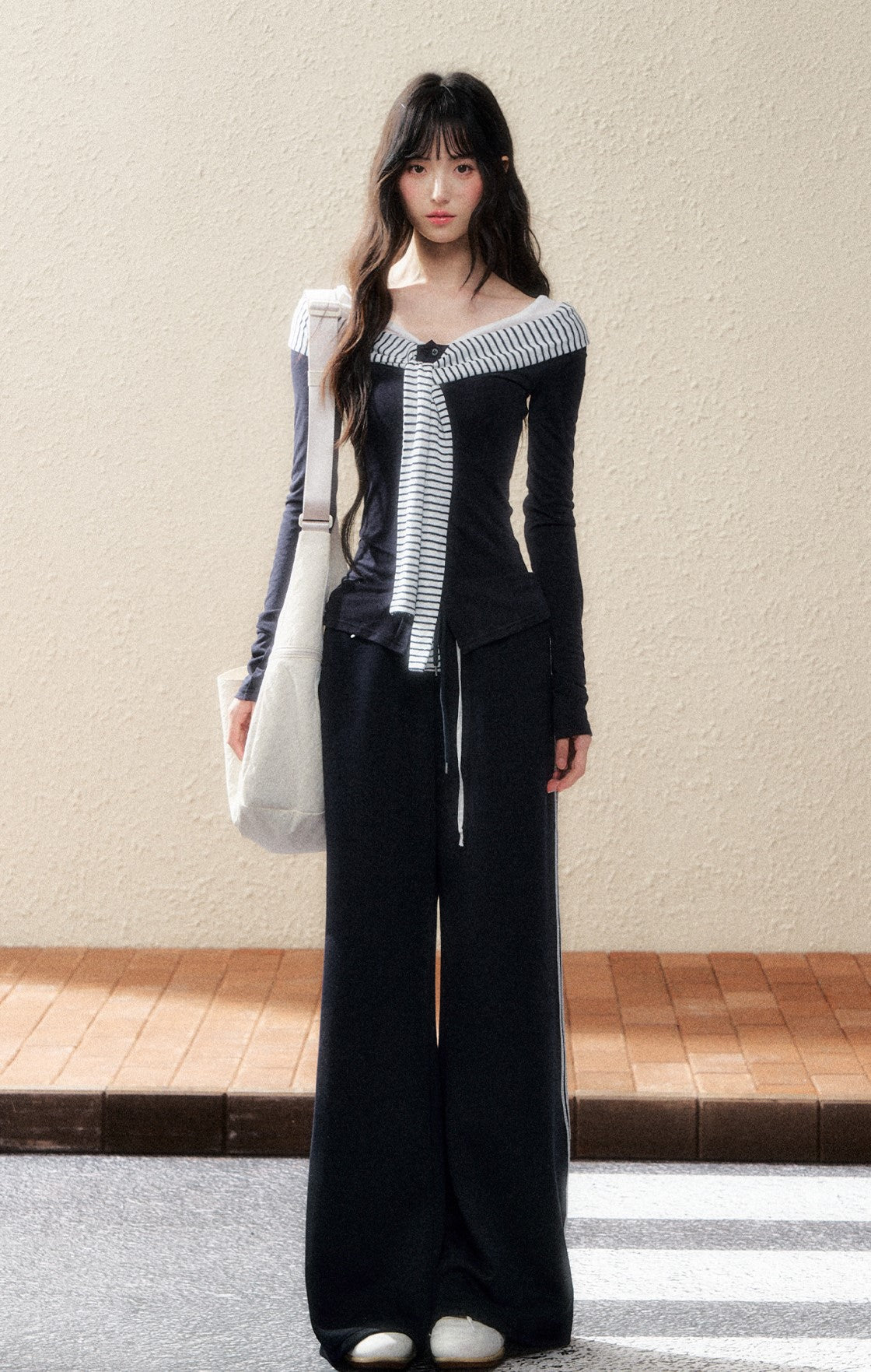Navy Striped Long Sleeve Top SHI0190