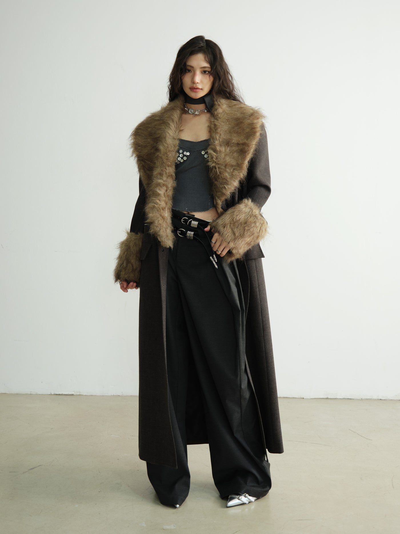 High-intelligence Detachable Fur Collar Super Long Suit Coat JNY0195