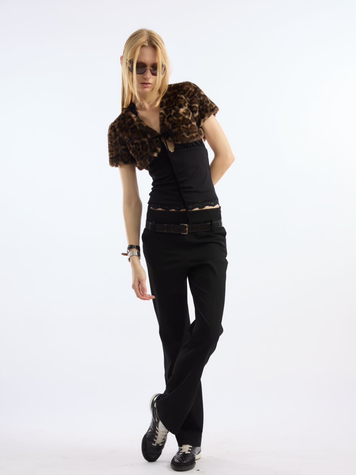 Leopard Print Cropped Eco-Fur Jacket AOA0036