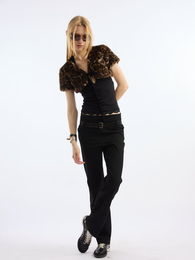 Leopard Print Cropped Eco-Fur Jacket AOA0036
