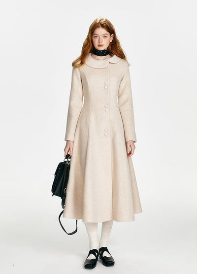 French Hepburn Style Waisted A-Line Wool Long Coat BOH0086