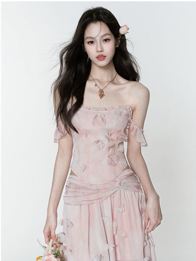 Pink Flower Sling Top/Long Skirt FRA0376