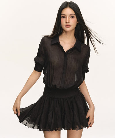 High Waist Pleated Shirt Dress ANA0065