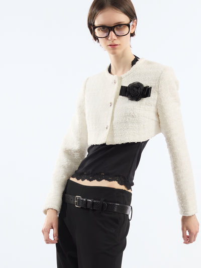 Tweed Decorated Floral Cropped Jacket AOA0037