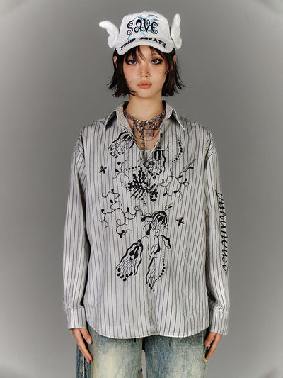 Graffiti Loose Striped Shirt/Camisole KIN0145