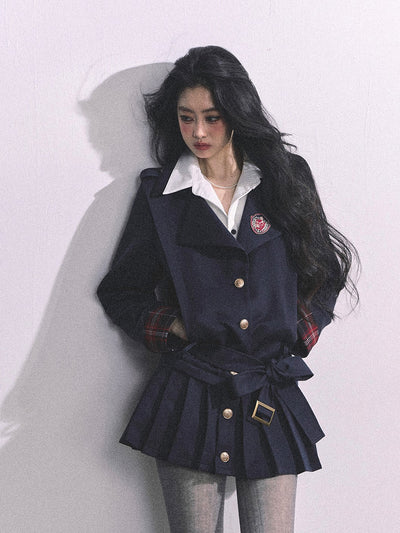 Fake Two-piece College Pleated Dress DIA0627