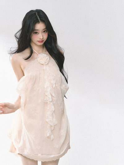 French Lace Floral Halter Neck Dress DIA0457