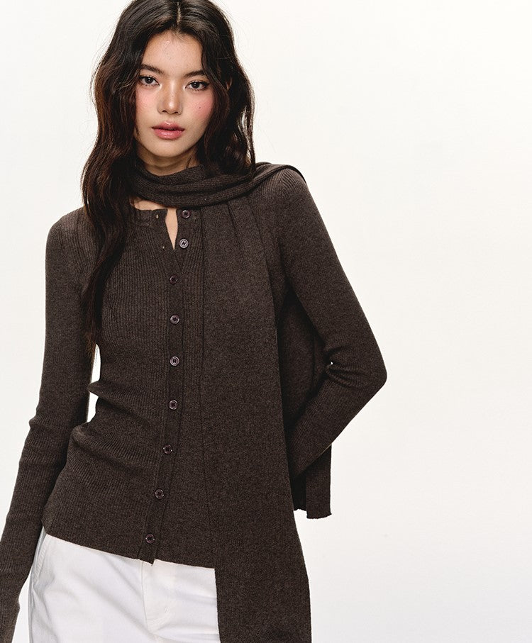 Scarf Slim-fit Long-sleeved Knitted Cardigan ANA0099
