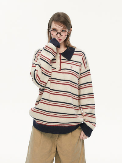 Retro Polo Collar Striped Sweater SPE0075