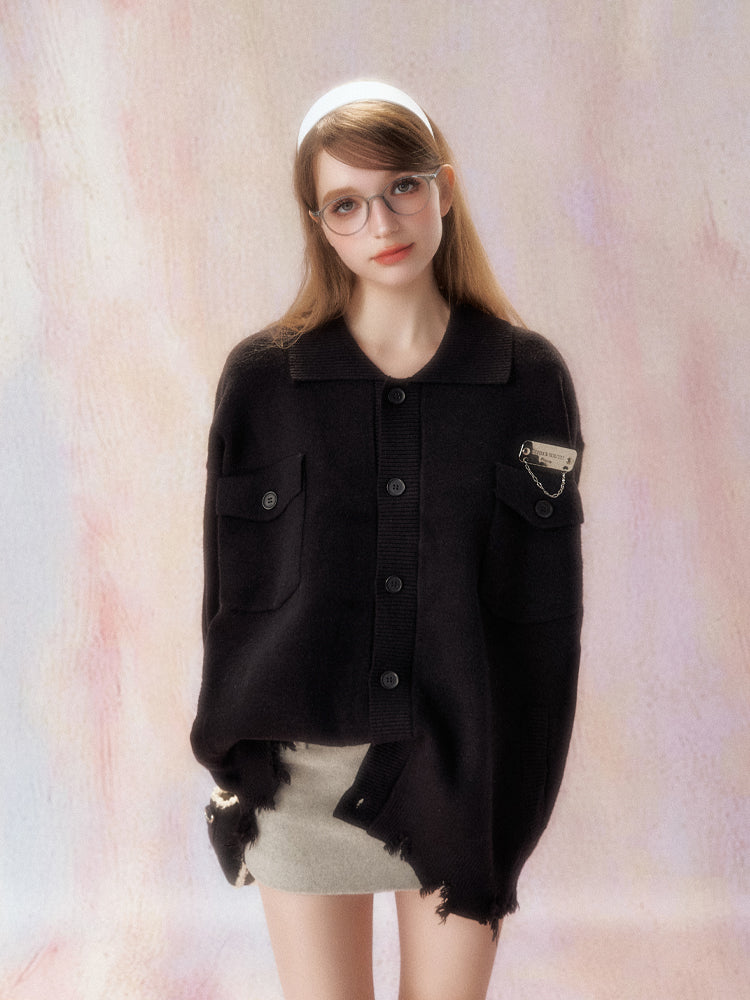 Black Loose Kknitted Cardigan SPE0016