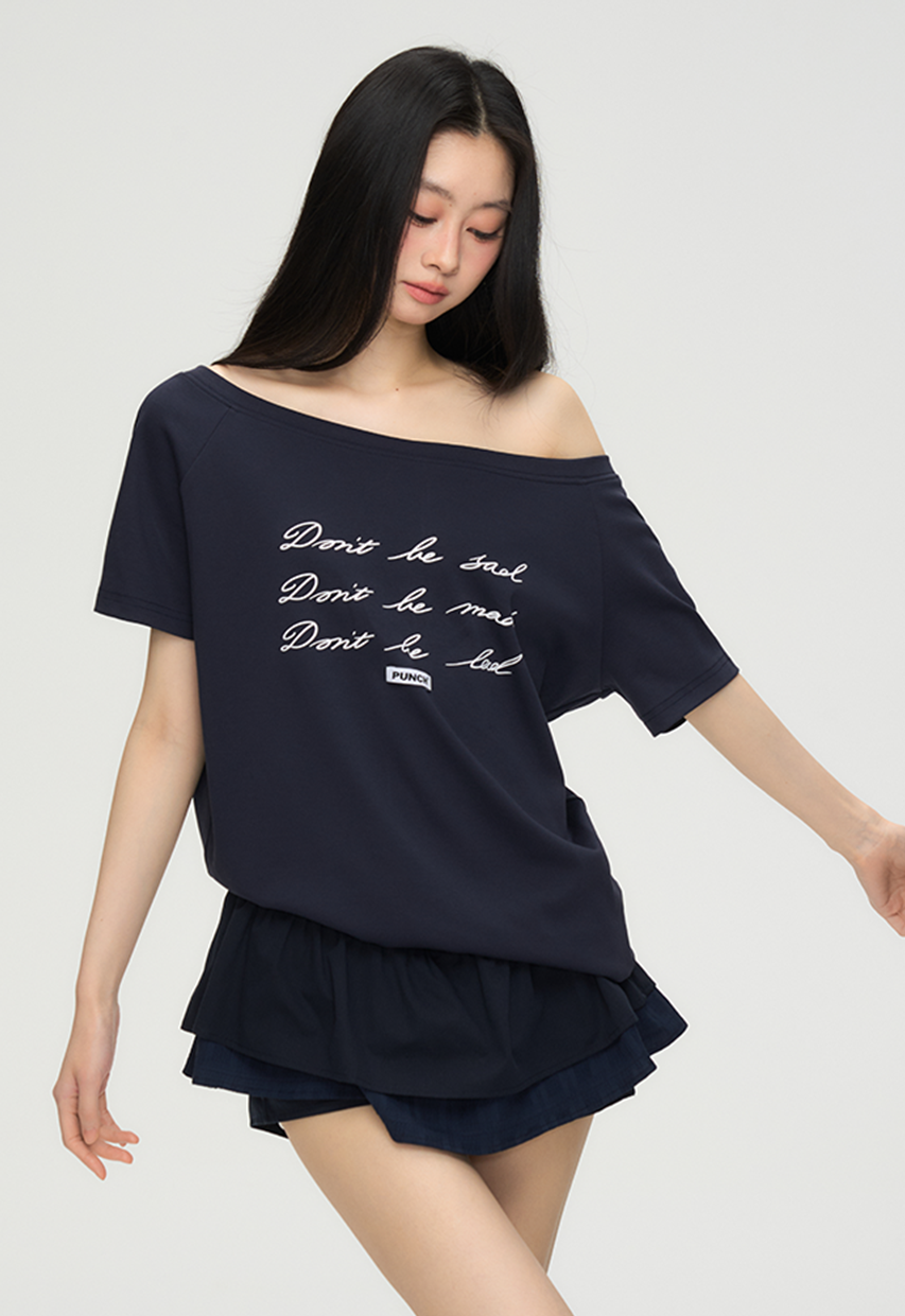 Letter Print One-shoulder Casual T-shirt PUN0070