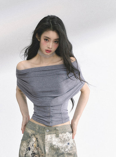 One Shoulder Waist Slim Short Top DIA0497