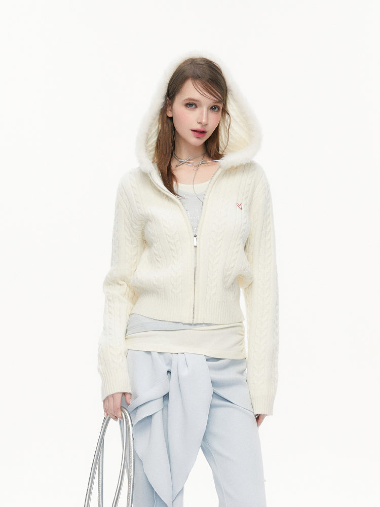Fur Collar Jacquard Sweater Jacket SPE0074