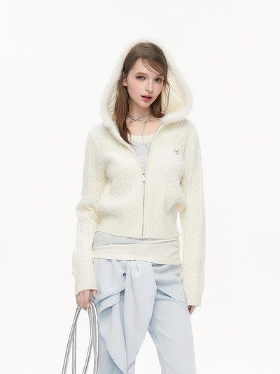 Fur Collar Jacquard Sweater Jacket SPE0074