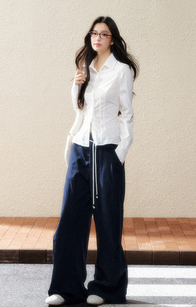 Navy High Waist Drape Pants SHI0195