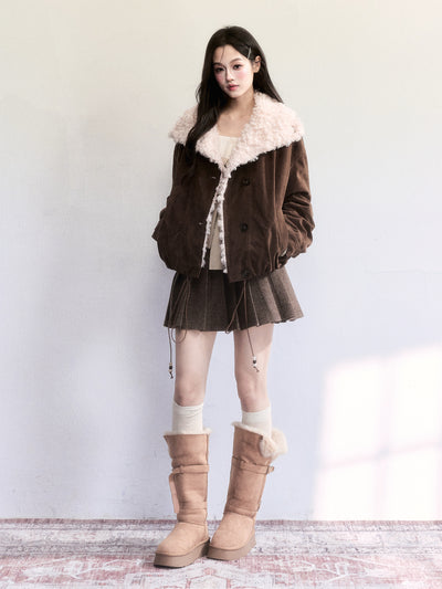 Brown Suede Plush Thick Lapel Coat FRA0500