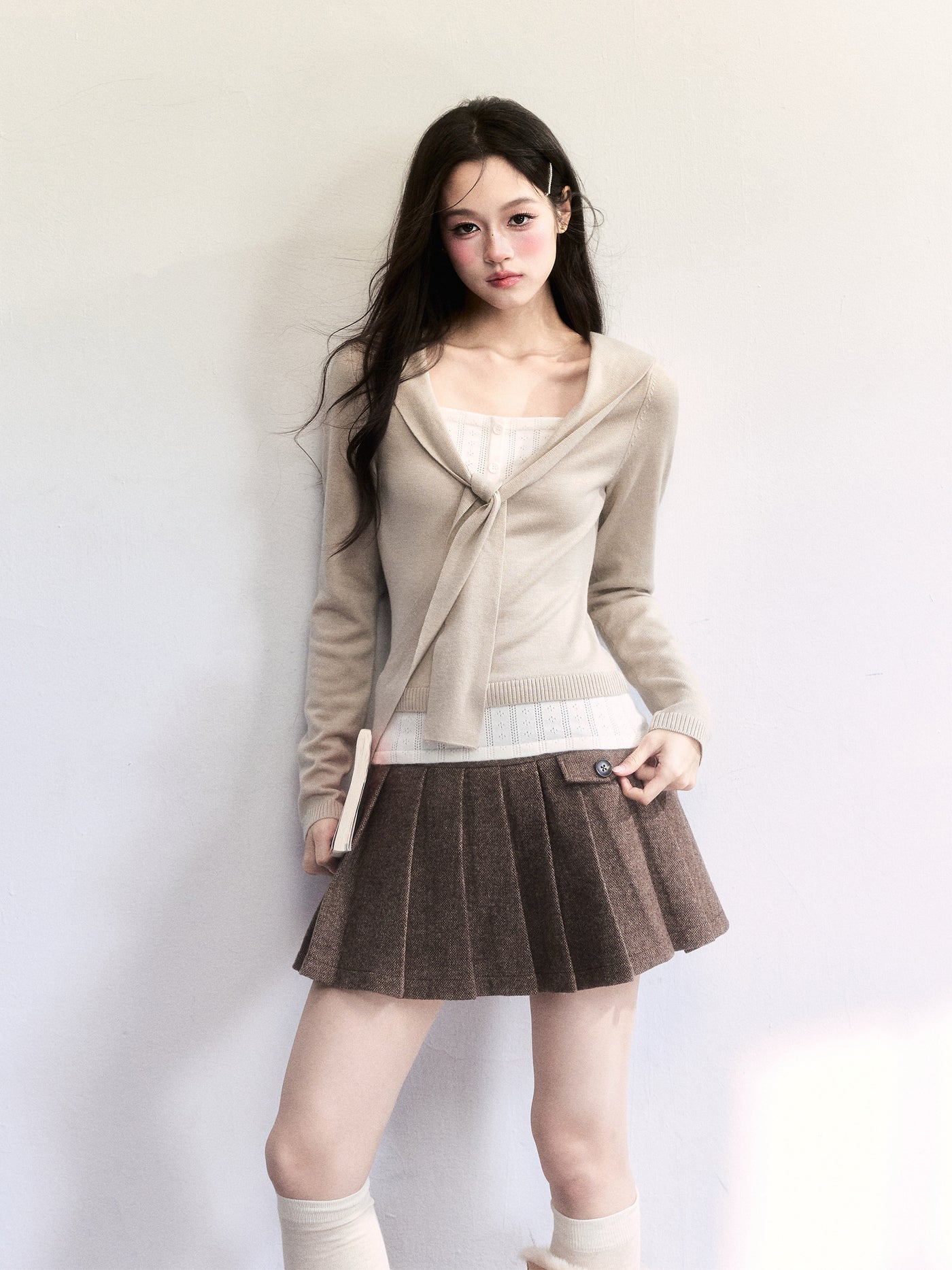 Fake Two Piece Tie Short Sweater FRA0507