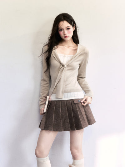 Fake Two Piece Tie Short Sweater FRA0507