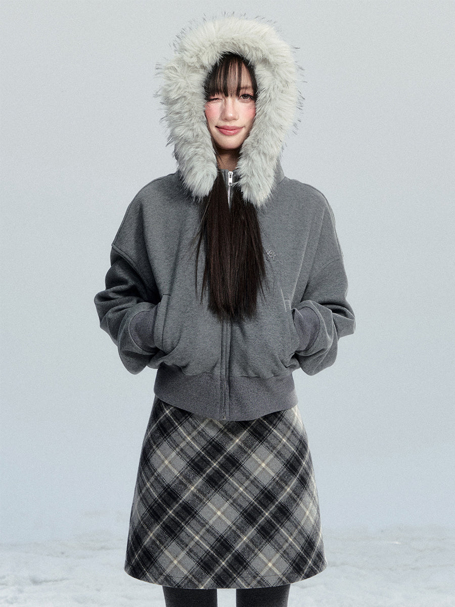 Large Fur Collar Hooded Sweatshirt Jacket FRA0481