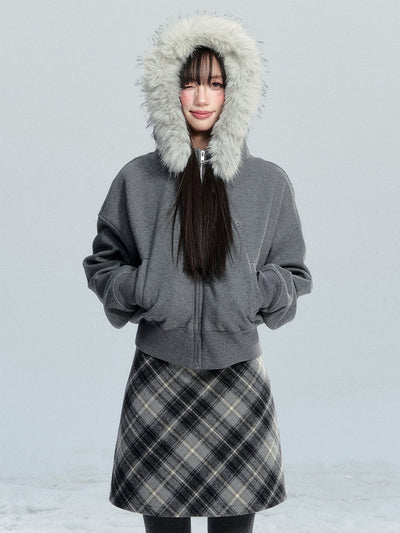 Large Fur Collar Hooded Sweatshirt Jacket FRA0481