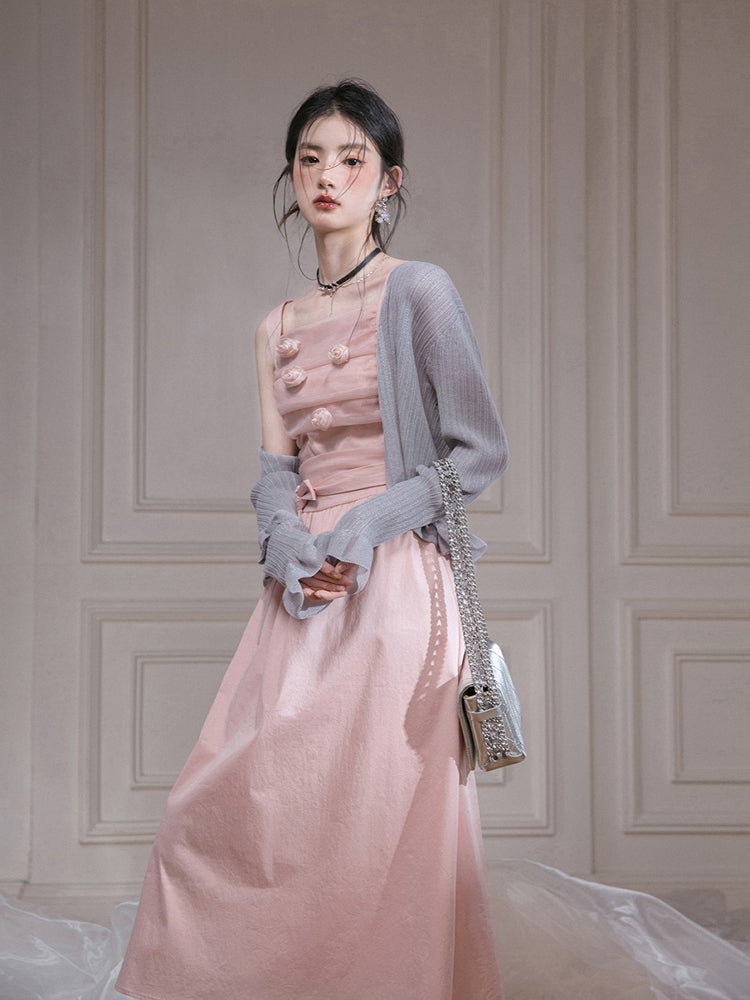 Sunlight Rose Tulle Sling Dress COT0261