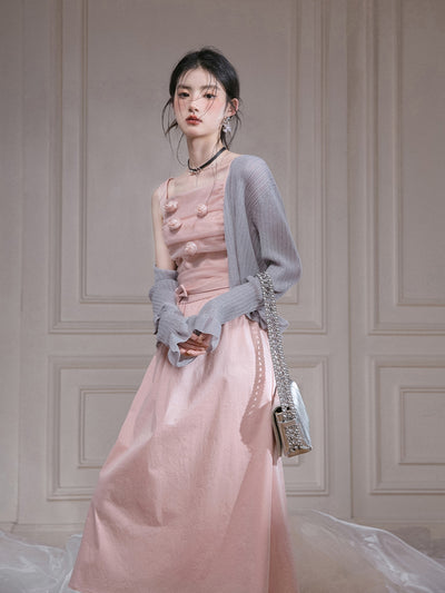 Sunlight Rose Tulle Sling Dress COT0261