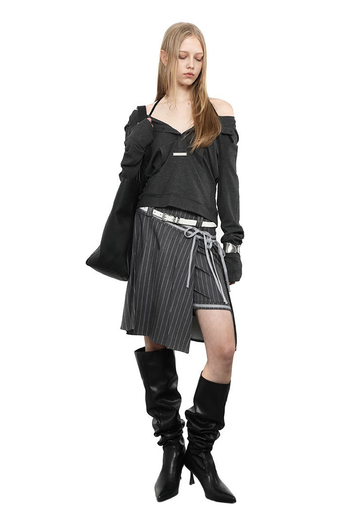 Grey Lace-up Buttons Hoodie ANY0080