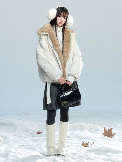 White Eco-friendly Fur Down Jacket FRA0471