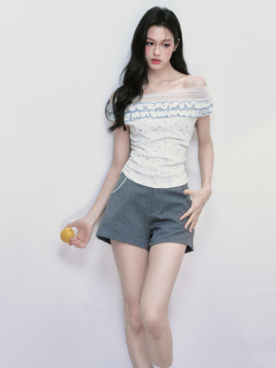 Floral One shoulder Ruffled Top FRA0402