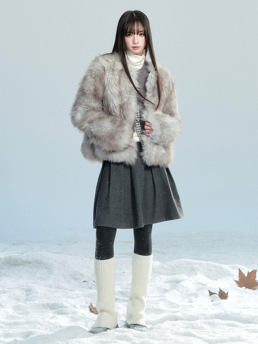 Retro Woolen Midi Pleated Skirt FRA0466