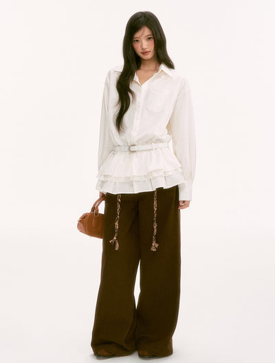 White Long-Sleeved Shirt Dress WEE0132