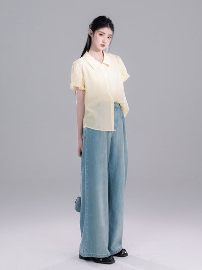 Yellow Lace Stitching Shirt COT0265