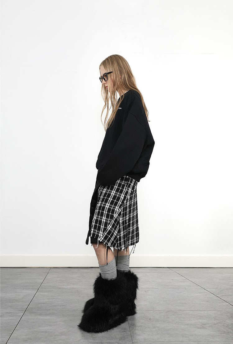 Quilted Checkered Irregular Layered Skirt ANY0077