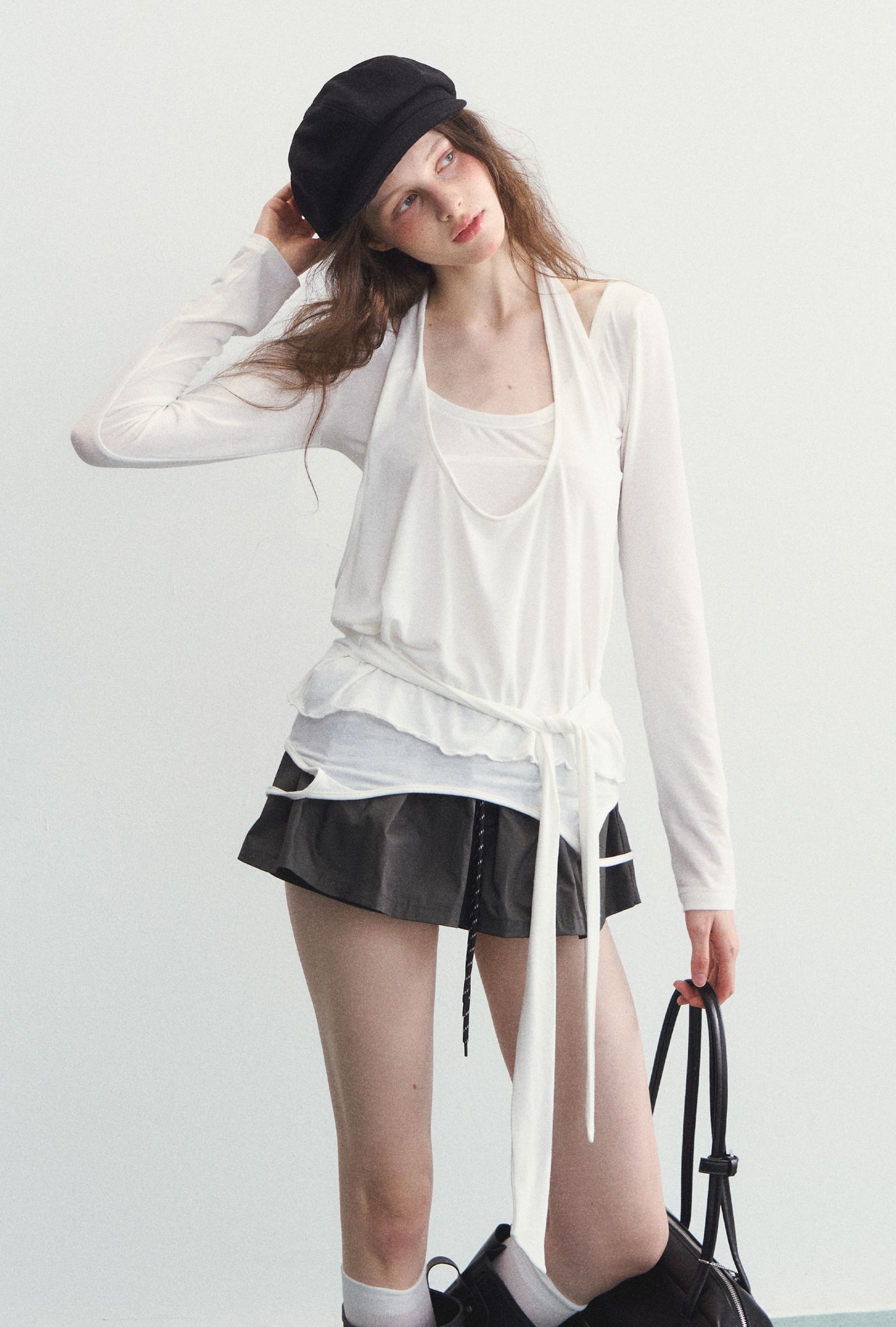 White Long-sleeved T-shirt/Camisole SPE0098