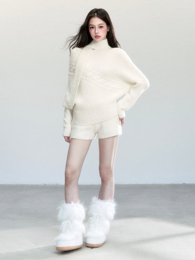 One Shoulder Scarf Sweater/Shorts FRA0456