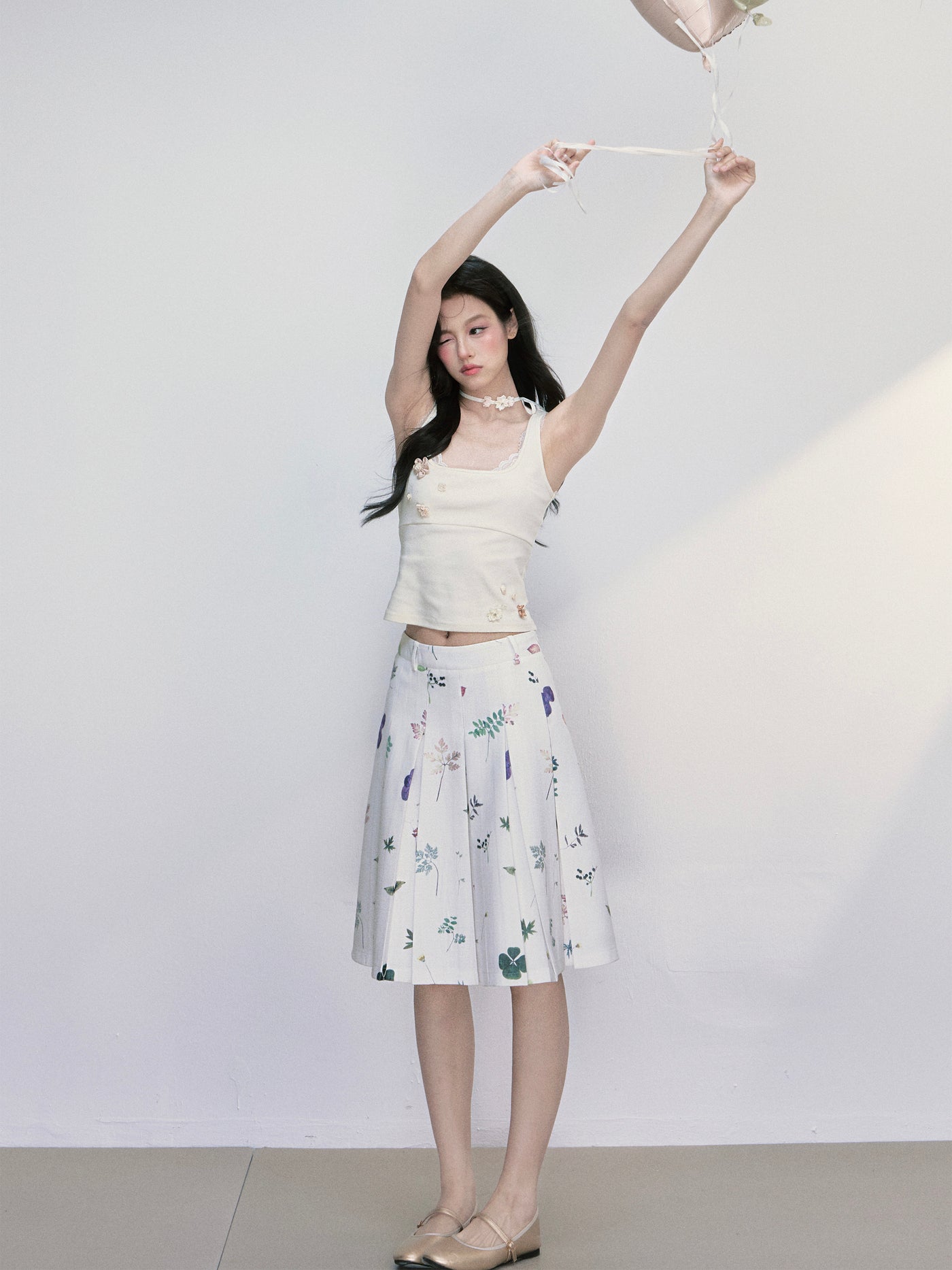 Flower A-line Pleated Skirt FRA0407