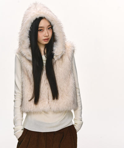 Eco-friendly Fur Hooded Short Vest Jacket ANA0101