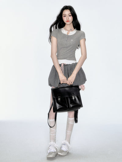 Short-sleeved T-shirt/Flower Bud Skirt FRA0362