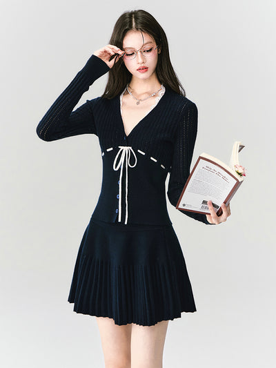 Cable Knit Cardigan/Pleated Skirt FRA0430