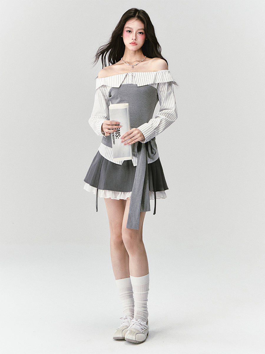 Striped One-Shoulder Shirt/Skirt FRA0419