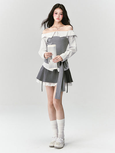 Striped One-Shoulder Shirt/Skirt FRA0419