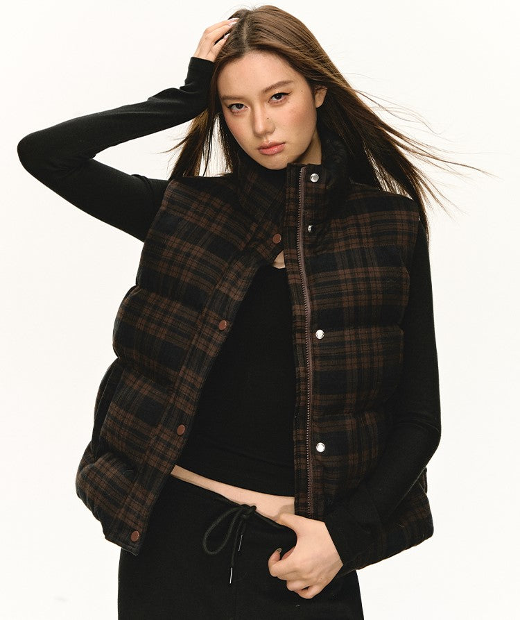 Retro Plaid Stand-up Collar Vest Jacket ANA0100