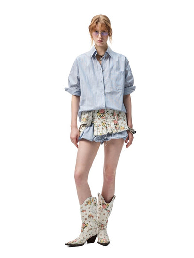 Mid-sleeve Drop Shoulder Shirt/Bubble Shorts JIN0006