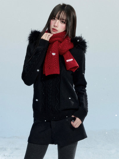 Cable Knit Detachable Collar Jacket FRA0468