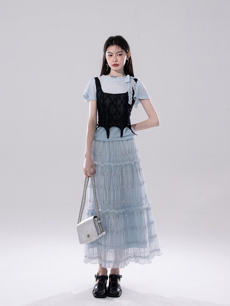 Clear Sky Lace T-shirt+Hollow Vest COT0257