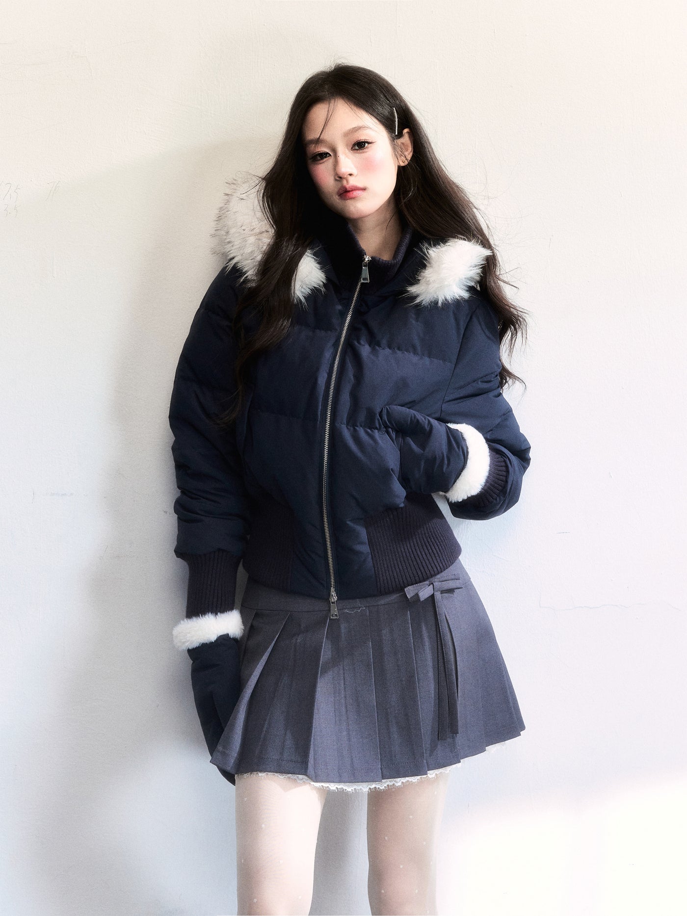 Fur Collar Two-Tone Short Down Jacket FRA0495