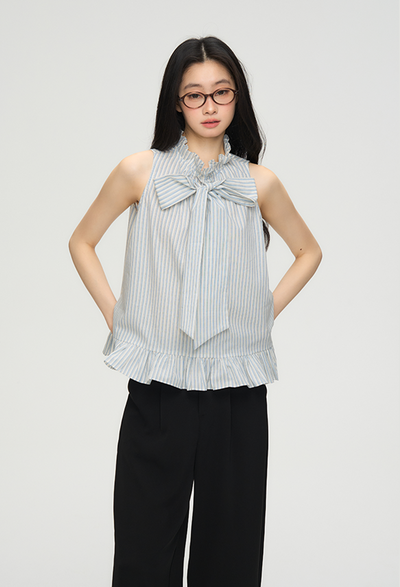 Striped Bow Tie Lace Shirt PUN0062