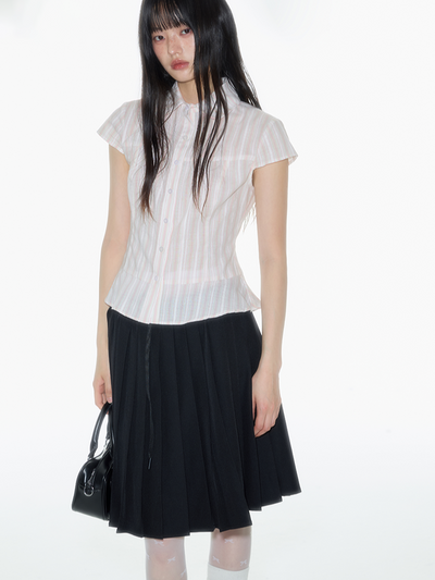 Striped Lapel Short-sleeved Shirt ONT0011