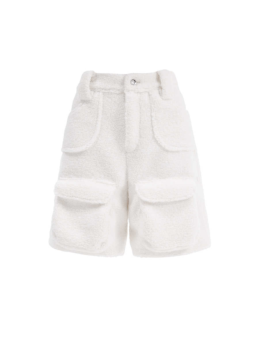 White Large Pocket Lamb Wool Shorts CFI0067