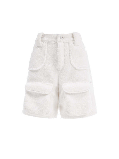 White Large Pocket Lamb Wool Shorts CFI0067